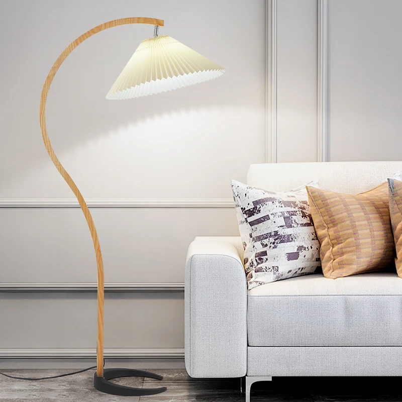 Pleated Floor Lamp Night Lamp Living Room Sofa Side Decorative Lamp Nordic Light Luxury Solid Wood Vertical Floor Lamp