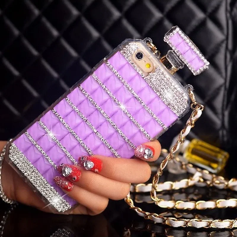 Fashion Diamond Perfume Bottle Strap Phone Case For iphone 15Pro 14Plus 13 Pro 12 Mini 11Pro MAX XSMAX XR 7 8 PLUS Cover Capa