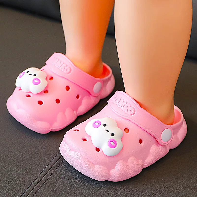 2-6Y Summer Baby Shoes Baotou Sandals Girl Boy Cartoon Unicorn Dinosaur Bear Child Pool Mules Slippers Cave Hole Slides Sandal