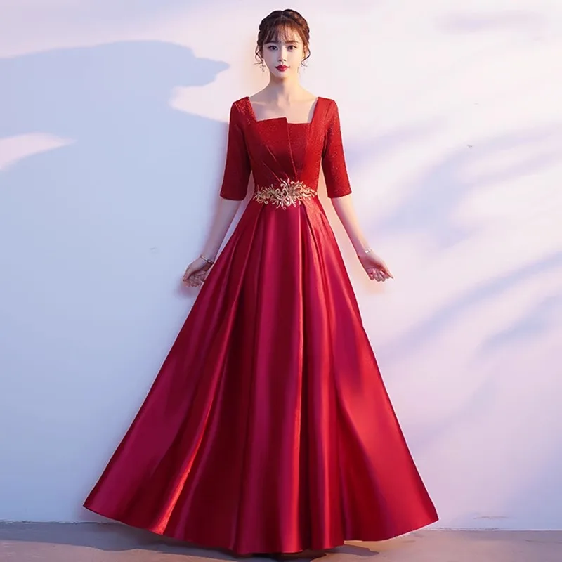 XXBY-68 # Vestido de actuación de Cantata, venta al por mayor, barato, largo, con lentejuelas, vestidos de noche de presentador de coro, disfraces de coro rojo vino dorado, envío gratis