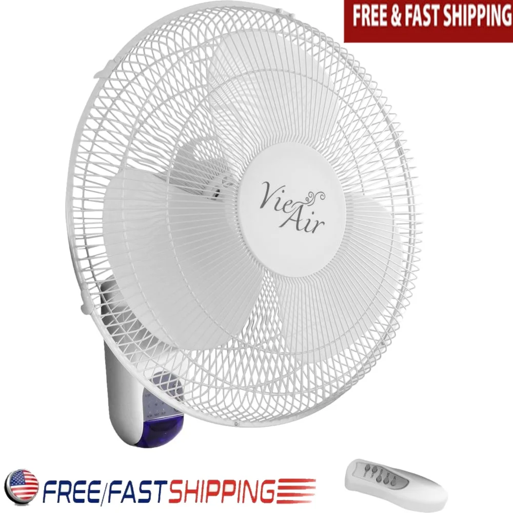 

16-дюймовый настенный вентилятор с дистанционным управлением, качающаяся, тихая работа, 3 настройки скорости, использование в помещении, прочный пластиковый дизайн