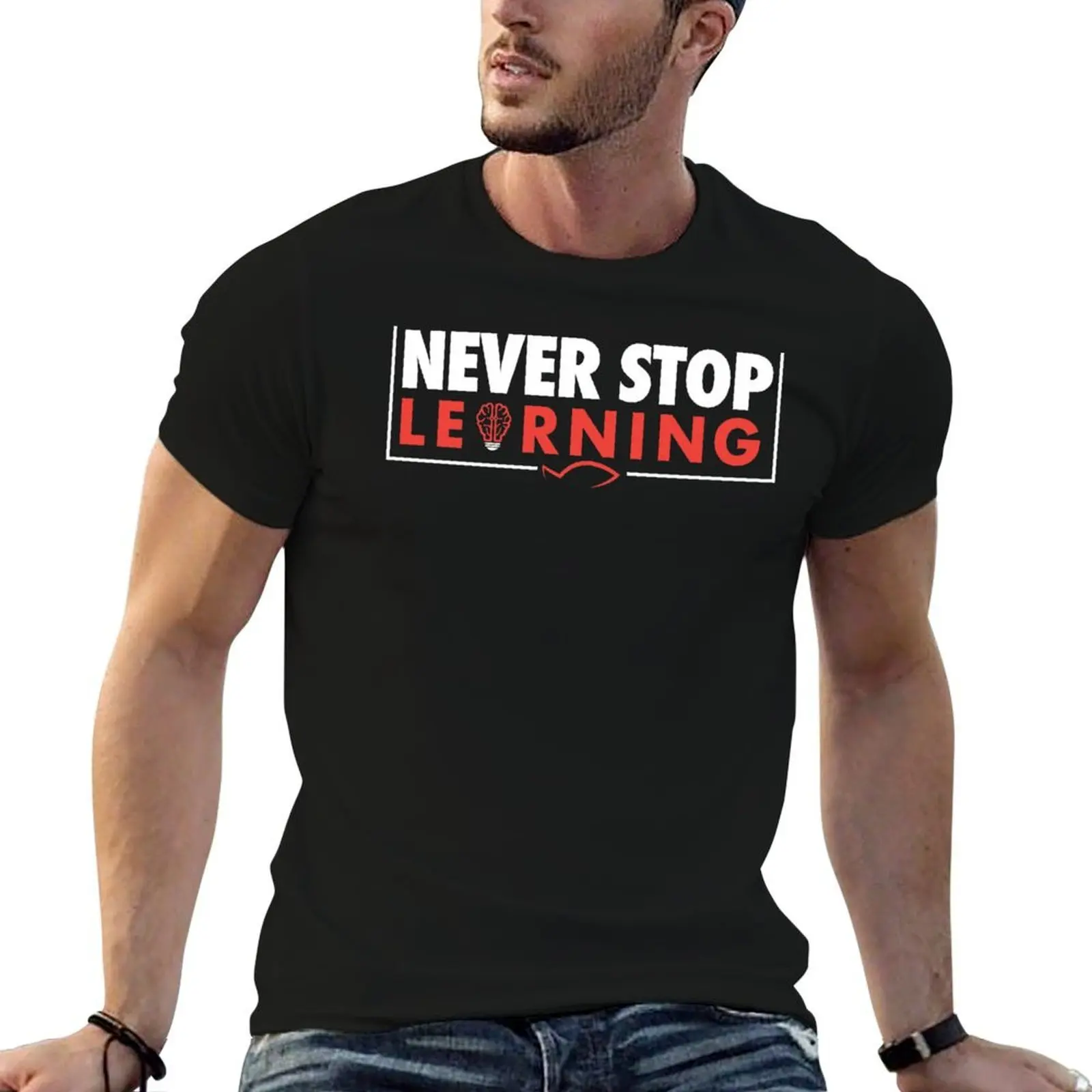 Sweet Fish Media - Never Stop Learning T-Shirt Breathable Sportswear T-Shirt for Men