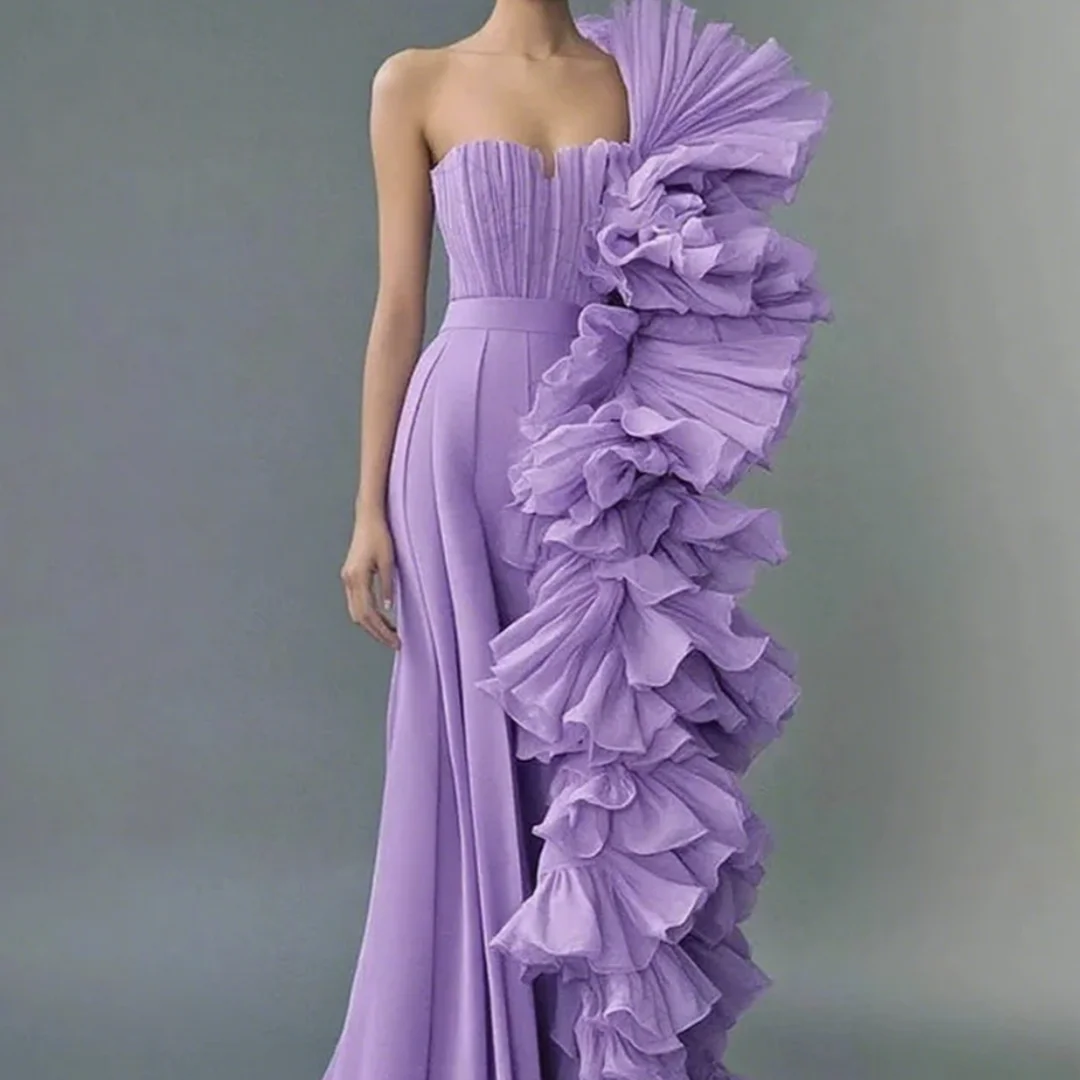 حورية البحر بلا أكمام الطابق طول الإناث حزب ثوب مسائي الأرجواني مطوي الشق شيك فساتين لحضور الحفلات الموسيقية حسب الطلب