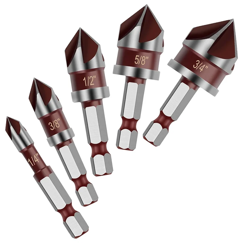 AT19-HSS 82 Degree For Wood, Metal, Plastic Countersink Drill Bit Set-5PCS Counter Sink Bits Included