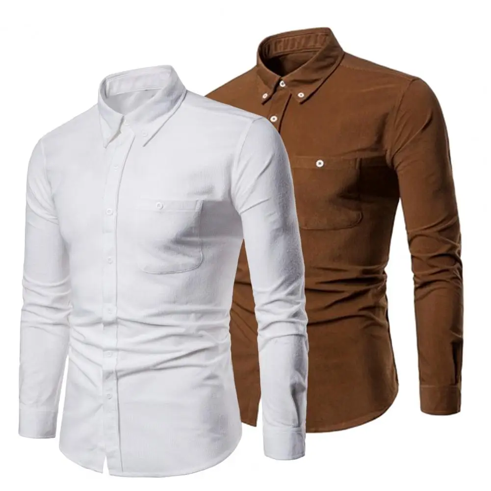 

Men's Fishing Cotton Corduroy Shirt Casual Cargo Hiking Shirt Long Sleeve Button Soft Shirts Men's Quality Blouse Working Hiking