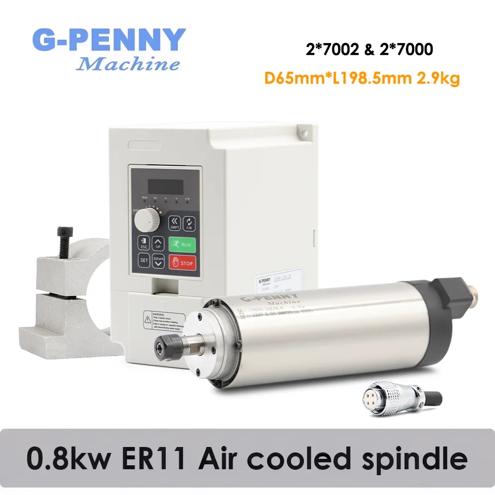 220V 800W ER11 Air cooled spindle motor 4 bearings Precision 0.01 & 1.5kw VFD inverter & 65mm aluminium bracket clamp