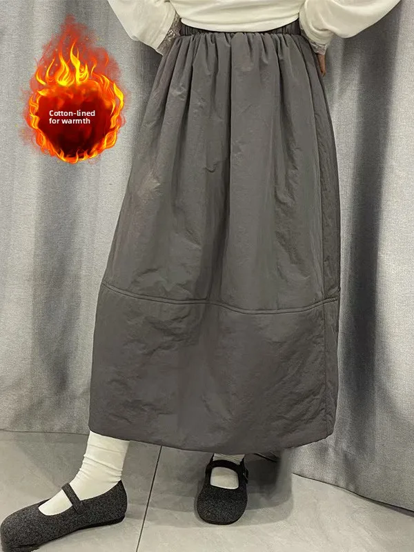 Thiened coton chaud taille élastique f jupe grande taille femmes ample minceur a-ligne jupe automne hiver Faion trajet