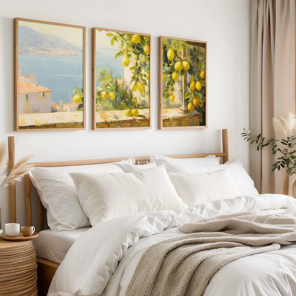 3pcs/Set Retro Rural Mural Prints, Italian Landscape Lemon Tree Canvas Posters, Dining Room, Living Room and Home Decoration