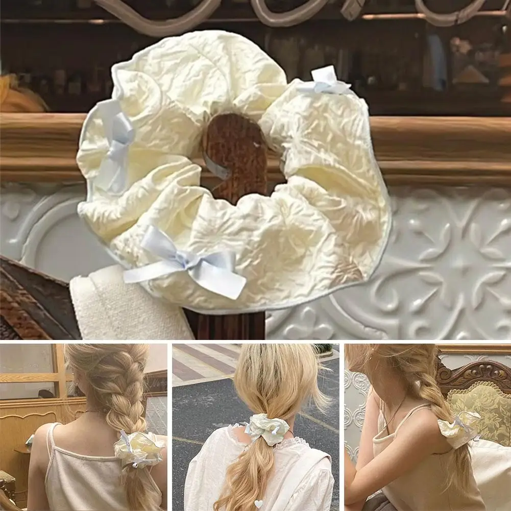 

New Hairband Cotton Linen Hollow Embroidered White Fashion Hair Intestine Hair Ponytail Bow Holder Hairband Ropes Elastic L W9D1