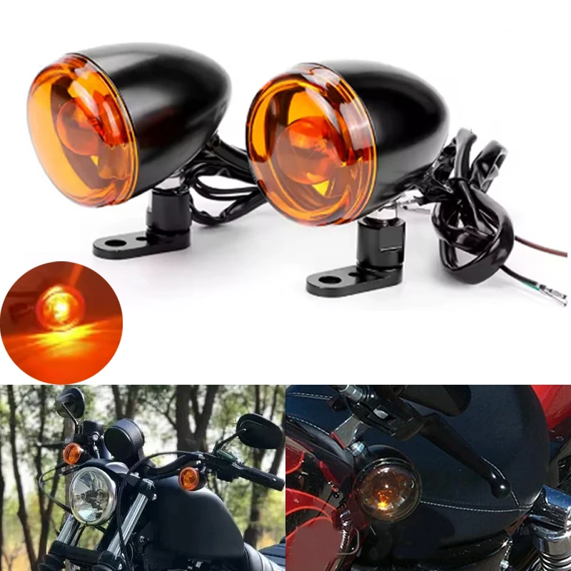 Motorcycle LED Turn Signal Lights Amber Motorcycle Front Indicators Flasher For 883 1200C DRL 3wires Bulb Daytime Running Light