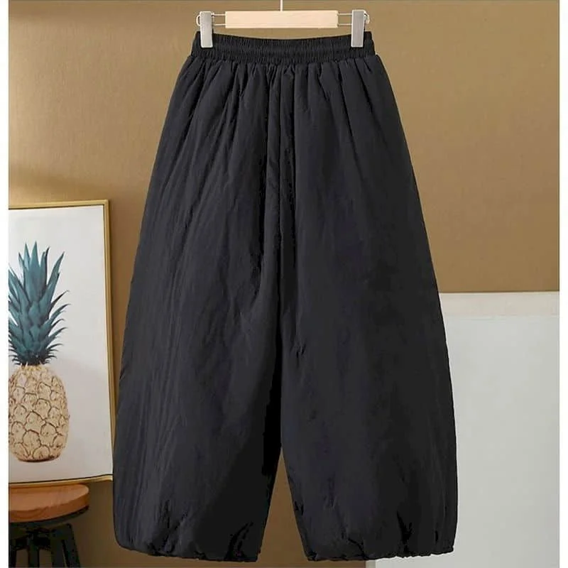 Solid Lantern Pants 2026 Autumn Winter Korean Fashion Trousers Casual Quilted Lightweight Padded Cropped Pants Women Clothing
