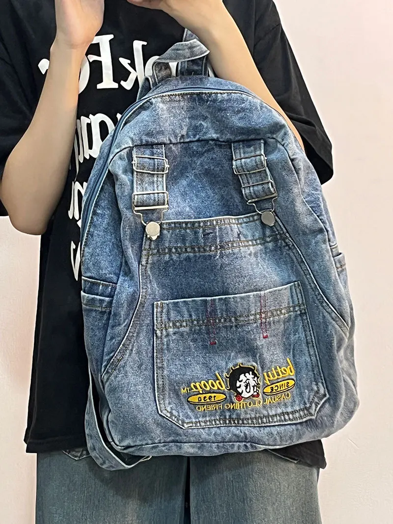 Cartoon Women\'s Backpack Denim Backpack Teenage Girls Vintage Travel Bag Shoulder School Bag mochila feminina