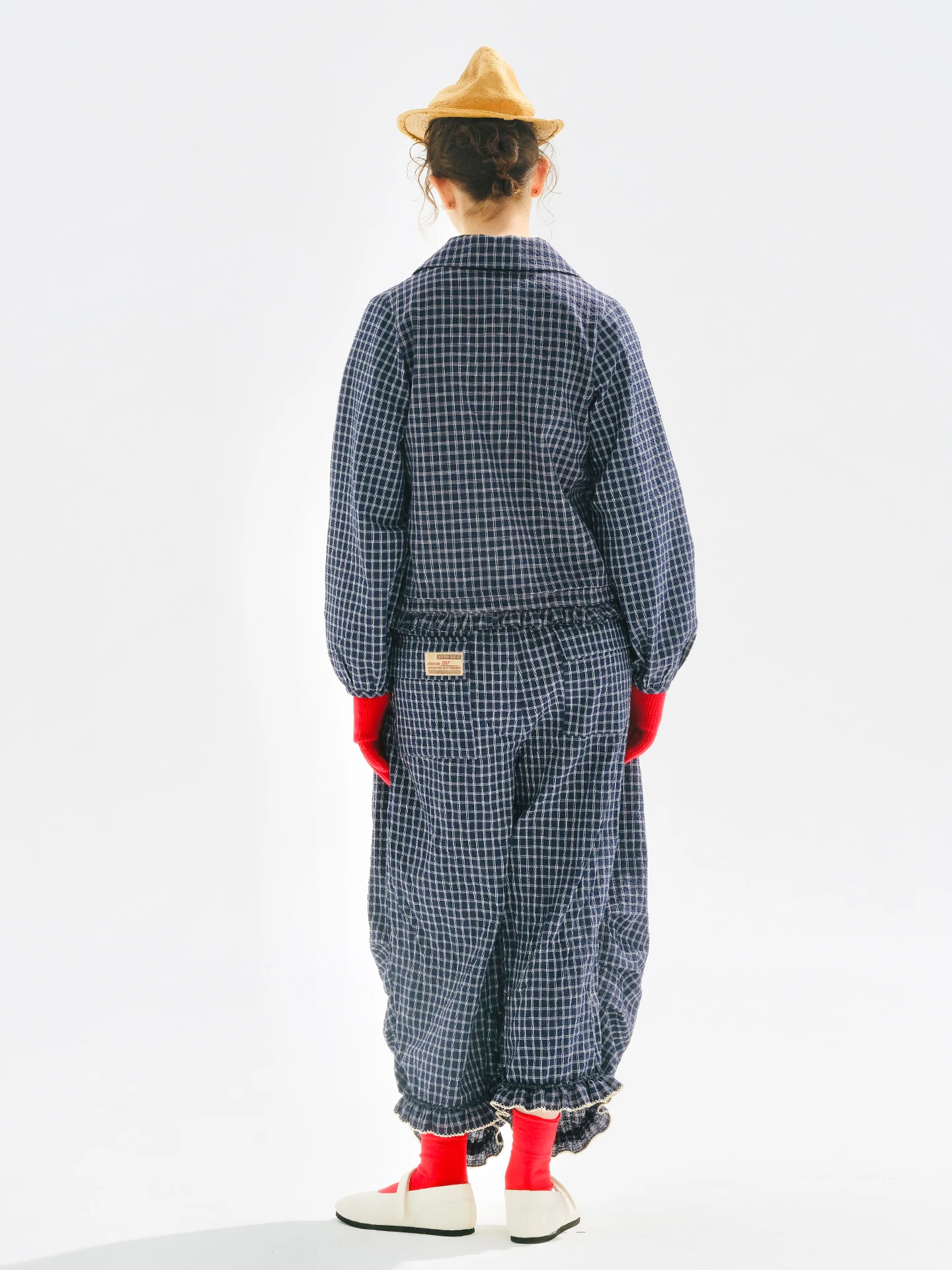 Women's Navy Blue Checkered Harem Pants with Elastic Cuffs and Drawstring Waist Casual Fashion Daily Wear 255196