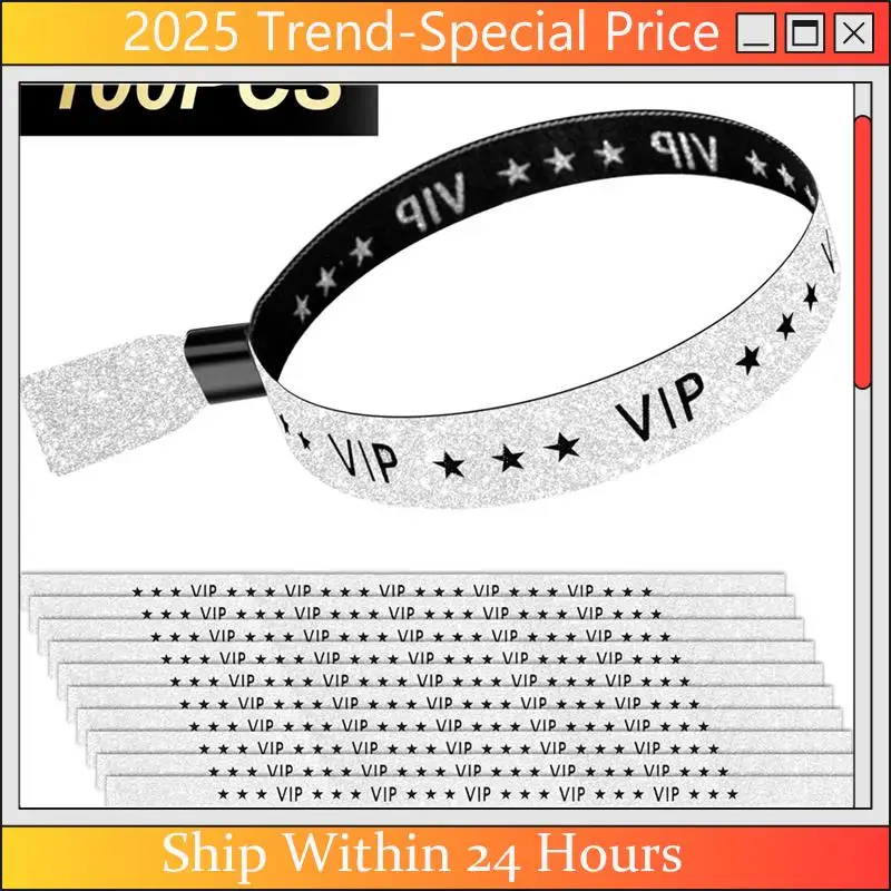 

100 Pack VIP Cloth Event Wristband, Solid Color Cloth Wristbands, Color Wristbands For Activities, Parties ( Silver) Easy To Use