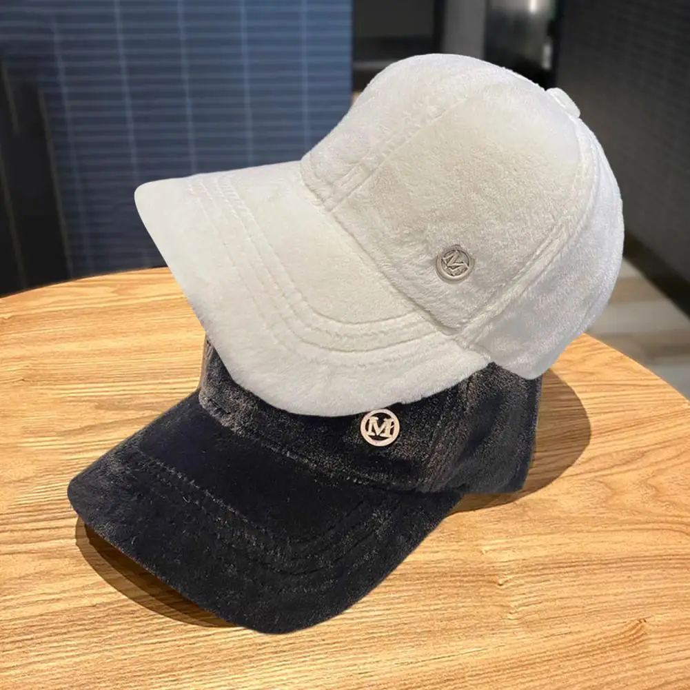 Cool Women Winter Hat Headwear Long Brim Round Letter M Winter Baseball Cap  Peaked Cap Warm image 3