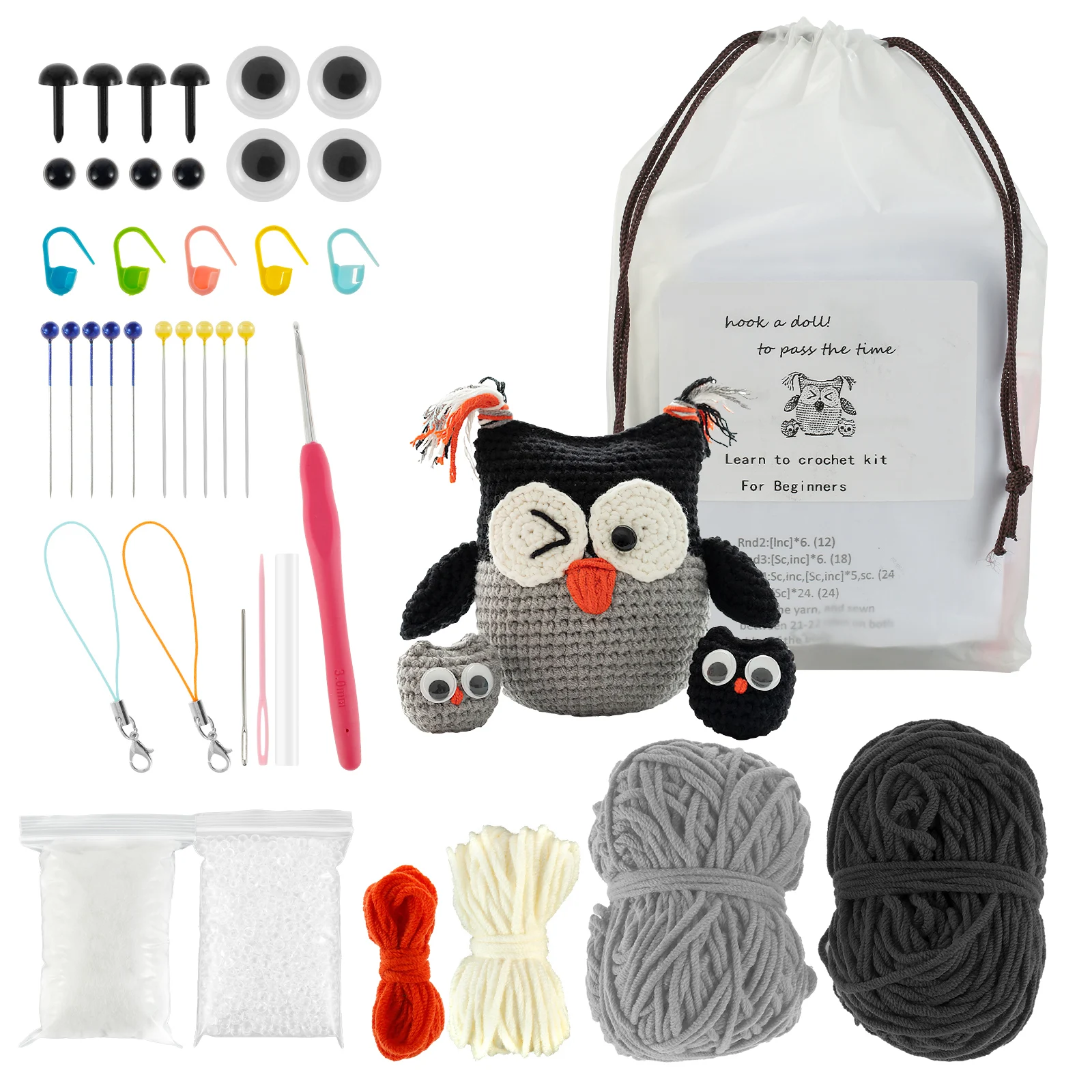 Kit Rajut Burung Hantu Kit Hewan Rajut Lucu Perlengkapan Hewan DIY Set Rajut Pemula Kait Rajut Lucu Kerajinan Hewan Lengkap