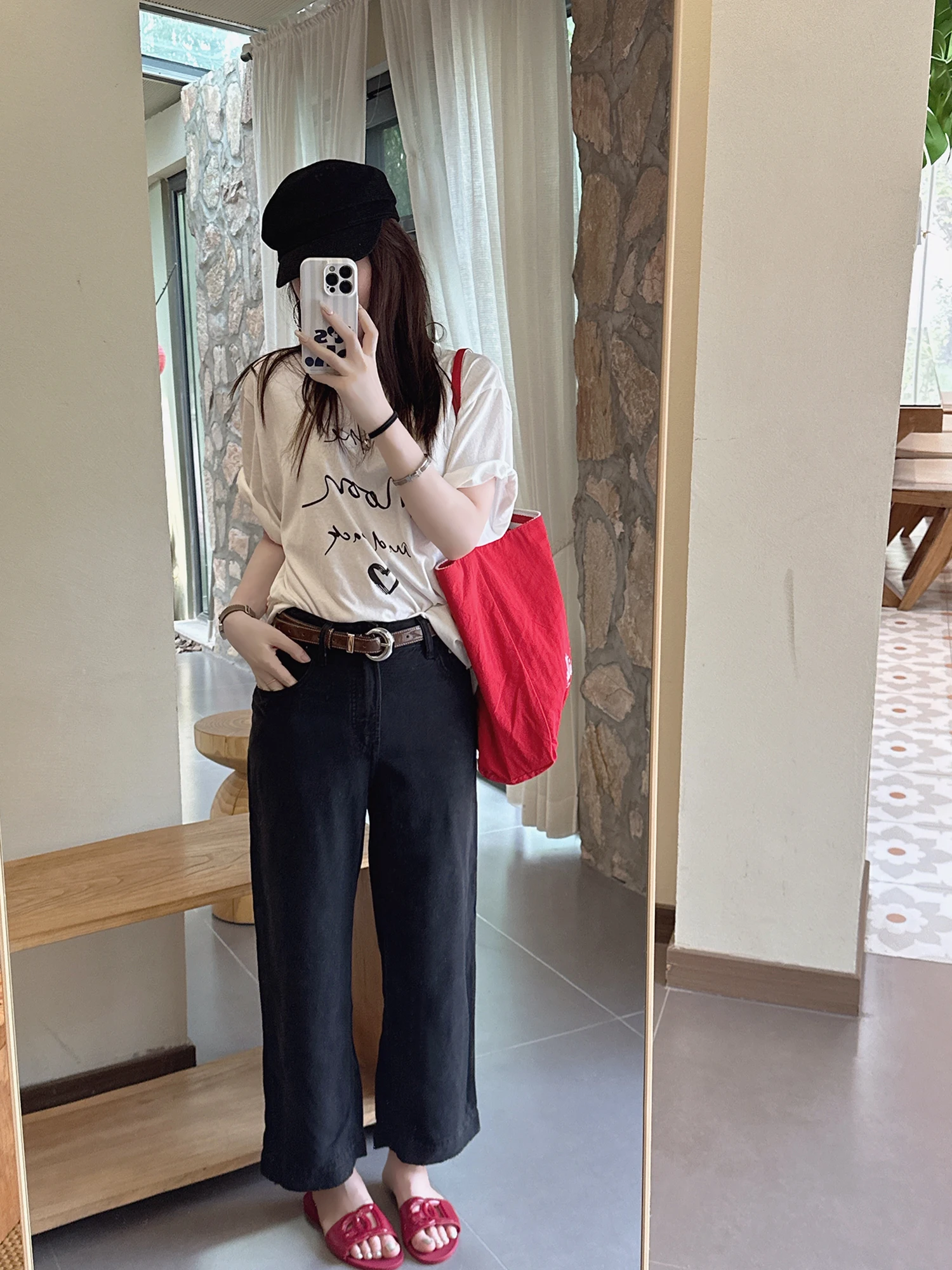 

Classic Bla Cotton Draped Nine-Piece Pants Women's Summer Wearable Trousers Low Waist Straight Leg Non-Stretch Jeans