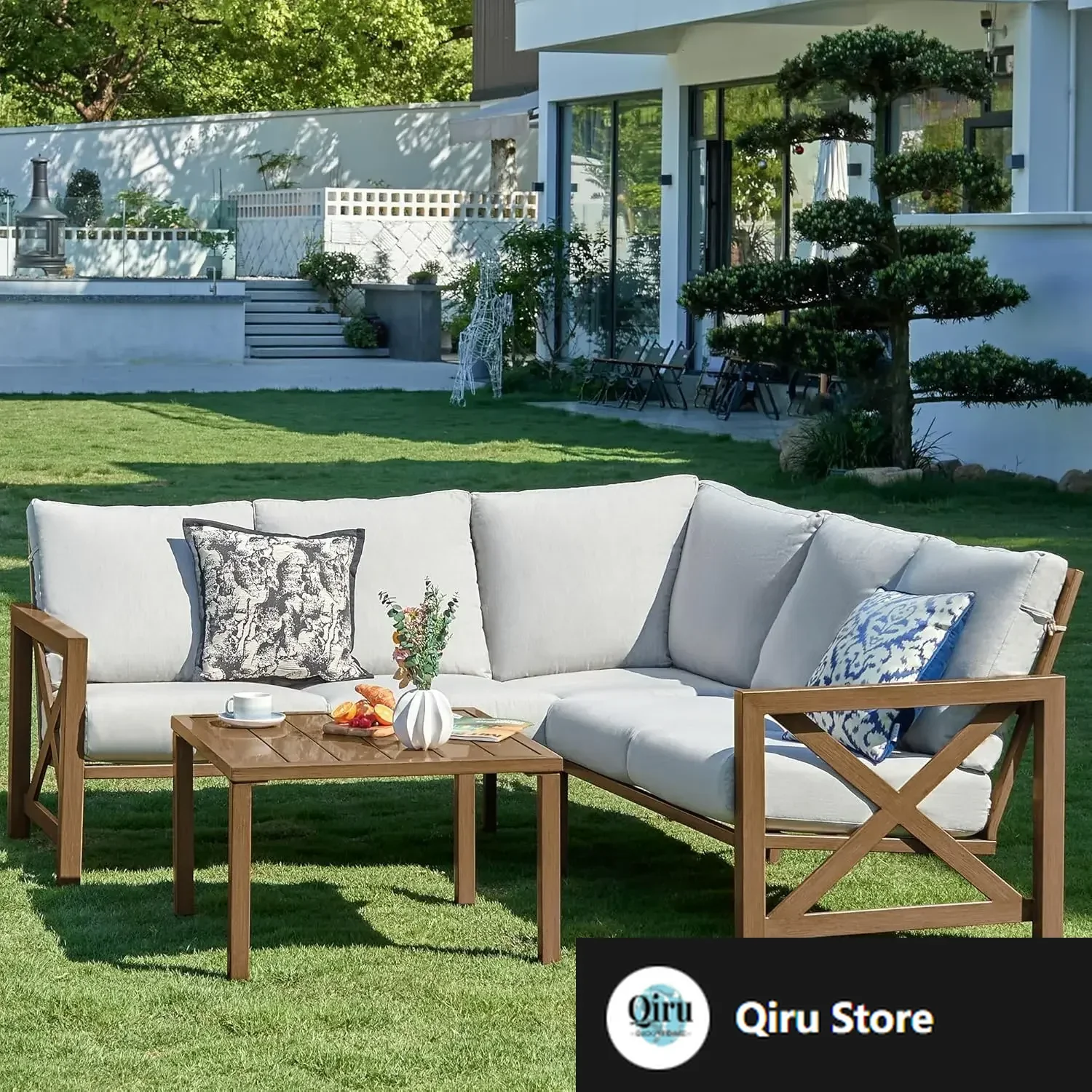 

6 Pieces Patio Furniture Sets,Outdoor Furniture Sets Patio L Shape Sectional Couch Sofa Patio Conversation Sets