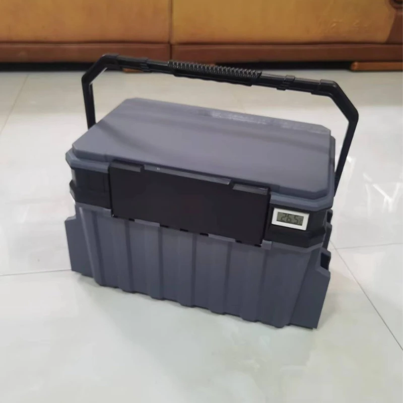 

The new fishing gear back box can sit in the green strap fishing gear storage box
