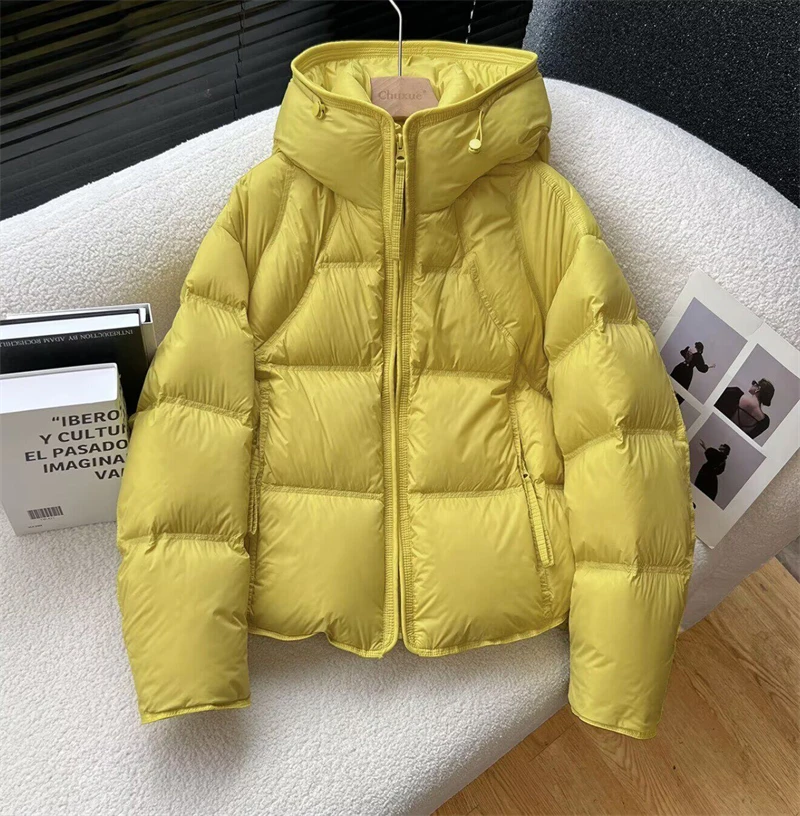 ZAROY Damen Winterjacke, verdickte warme Kapuzen-Baumwollparka, koreanischer Stil, einfarbig, vielseitig, lässiger kurzer Mantel, Schnee-Oberbekleidung, Winterjacke – Detail 25