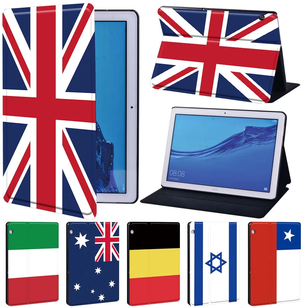 Estojo para huawei mediapad t3 8/t3 10 9.6 "/mediapad t5 10 10.1"/m5 lite 10.1 "/m5 10.8" capa de couro tablet caso bandeira nacional