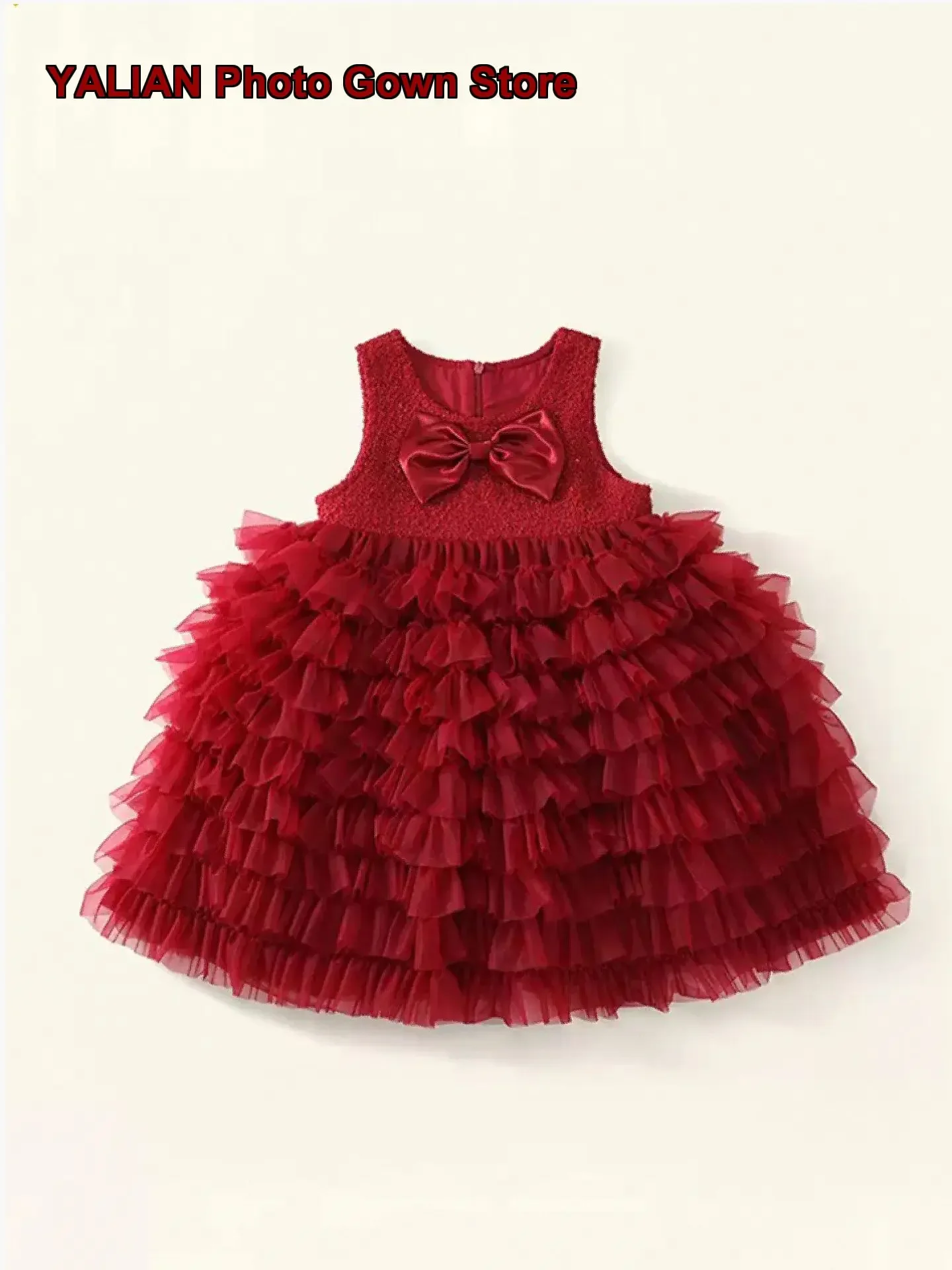 Girls Dress Two-Piece Set Kids Autumn Winter Princess Style Solid Color Festive New Year Gown