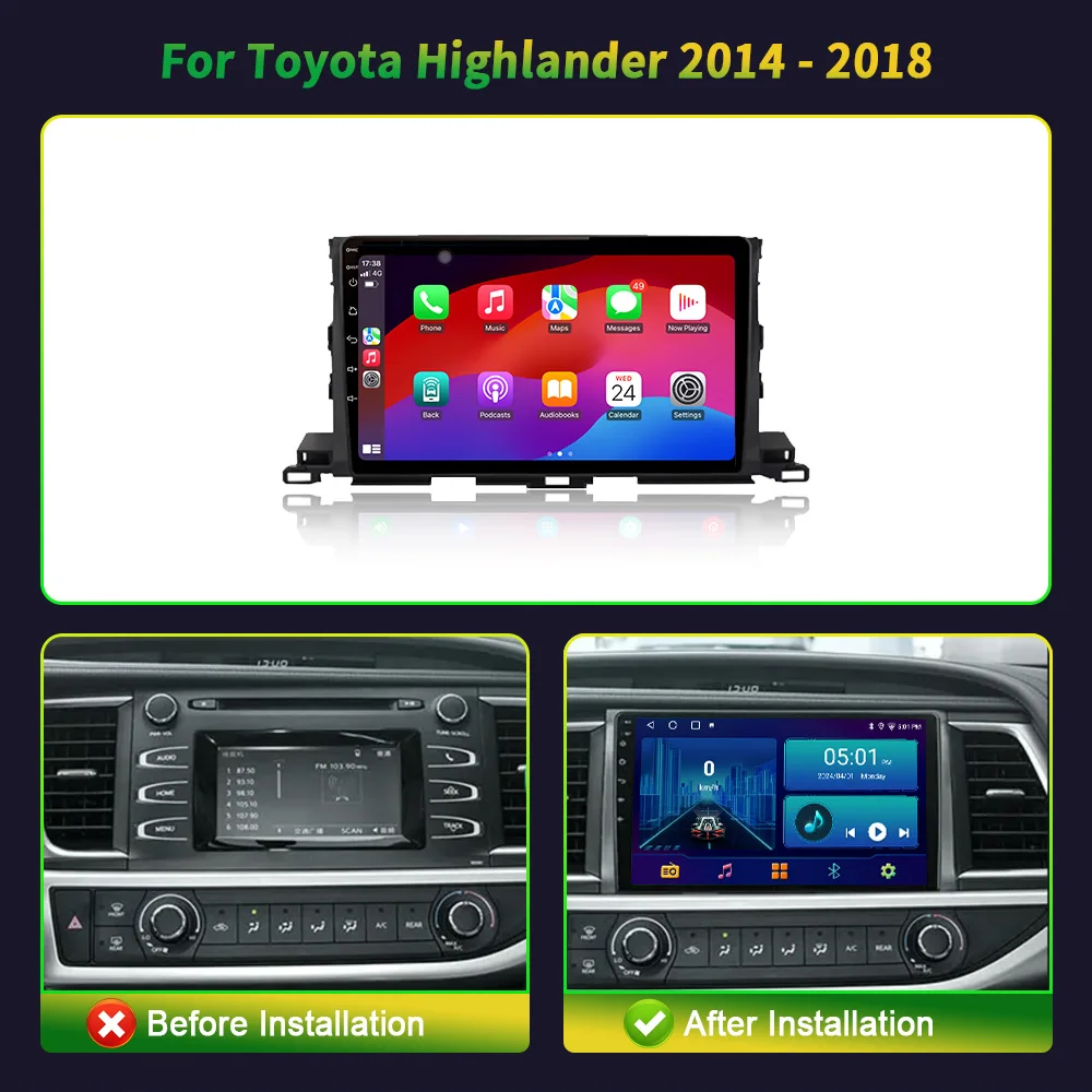 For Toyota Highlander 2014-2018 Android 13 8+256 Car Multimedia Audio Radio Player GPS Navigation Head Unit DSP Carplay  No 2Din