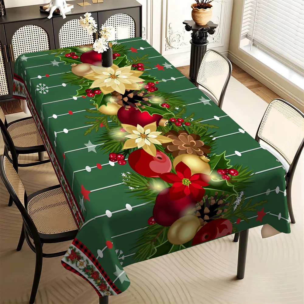 1pc Christmas Print Theme Decorative Tablecloth, Suitable for Catering Parties, Outdoor And Indoor Tablecloths, Kitchen Table De