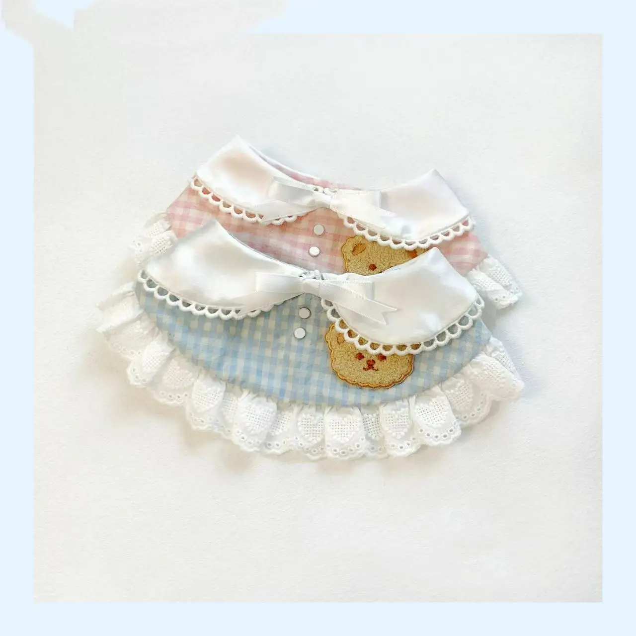 Pet Autumn Winter Plaid Cute Bib Pet Lace Teddy Bear Drool Towel Handmade Scarf Decoration Collar Dog Accessories for Small Dogs view 2