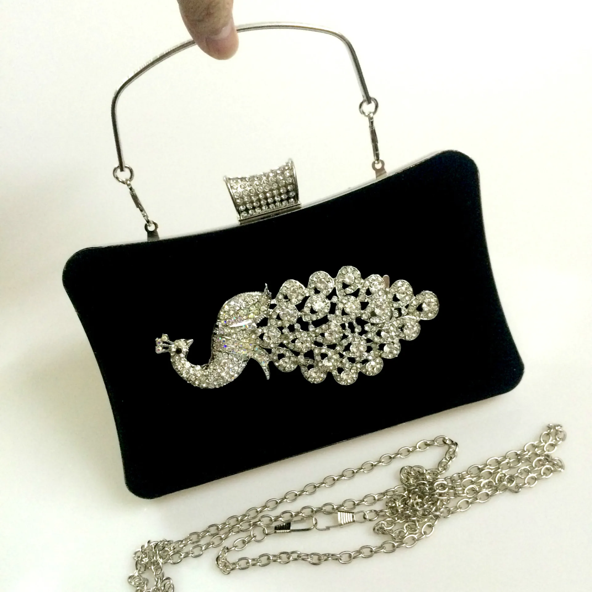 Velvet Diamond Dinner Bag Diamond Peacock Banquet Bag Dress Handbag Women's Bag