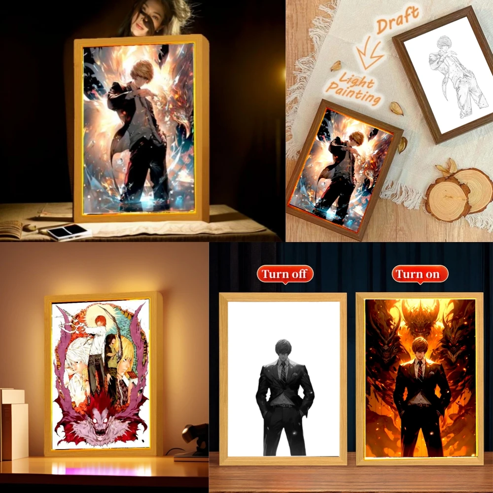 Anime Figures Light Painting Picture Frame Death Note Led Night Light Moon Lamp Bedroom Tabe Home Decorative Figure Friend Gifts