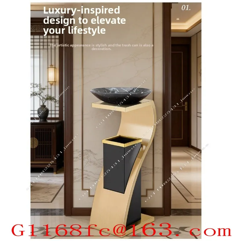 Stainless Steel Vertical Garbage Bin with Ashtray in The Lobby of Hotel KTV Shopping Mall