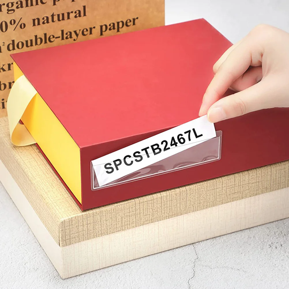 4 Sheets Clear Self Adhesive Label Holders Waterproof Pouches for Index Cards Office School Use Label Holders for Storage Bins