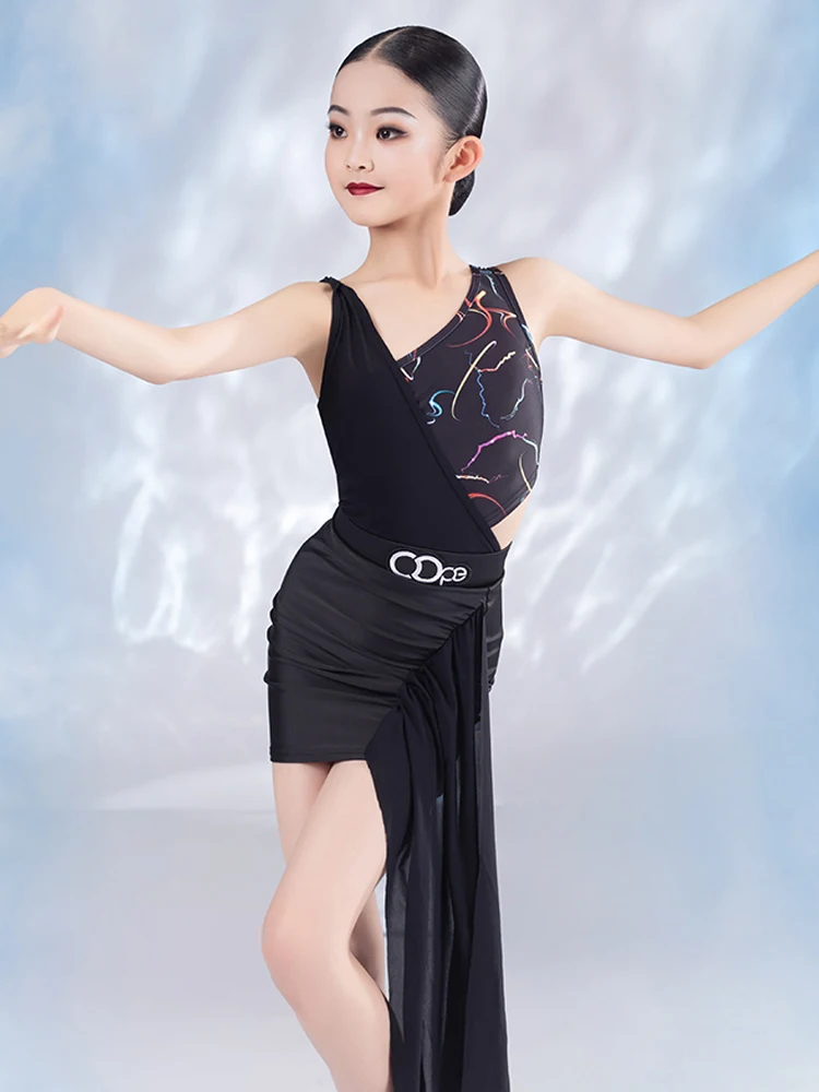 New Girls Latin Dance Dress Summer Rumba Cha Cha Performance Costume Kids Latin Dance Practice Clothes Irregular Dress BL10785