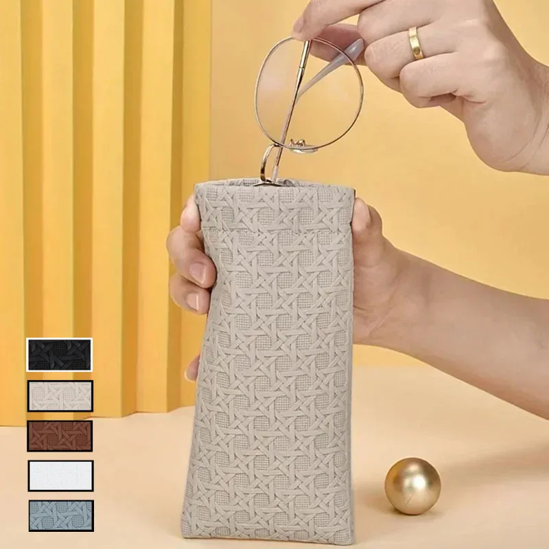 Bolsa para gafas minimalista, elegante y moderna, textura tejida, cuero de PVC, caja de almacenamiento portátil para gafas de sol, contenedor protector duradero