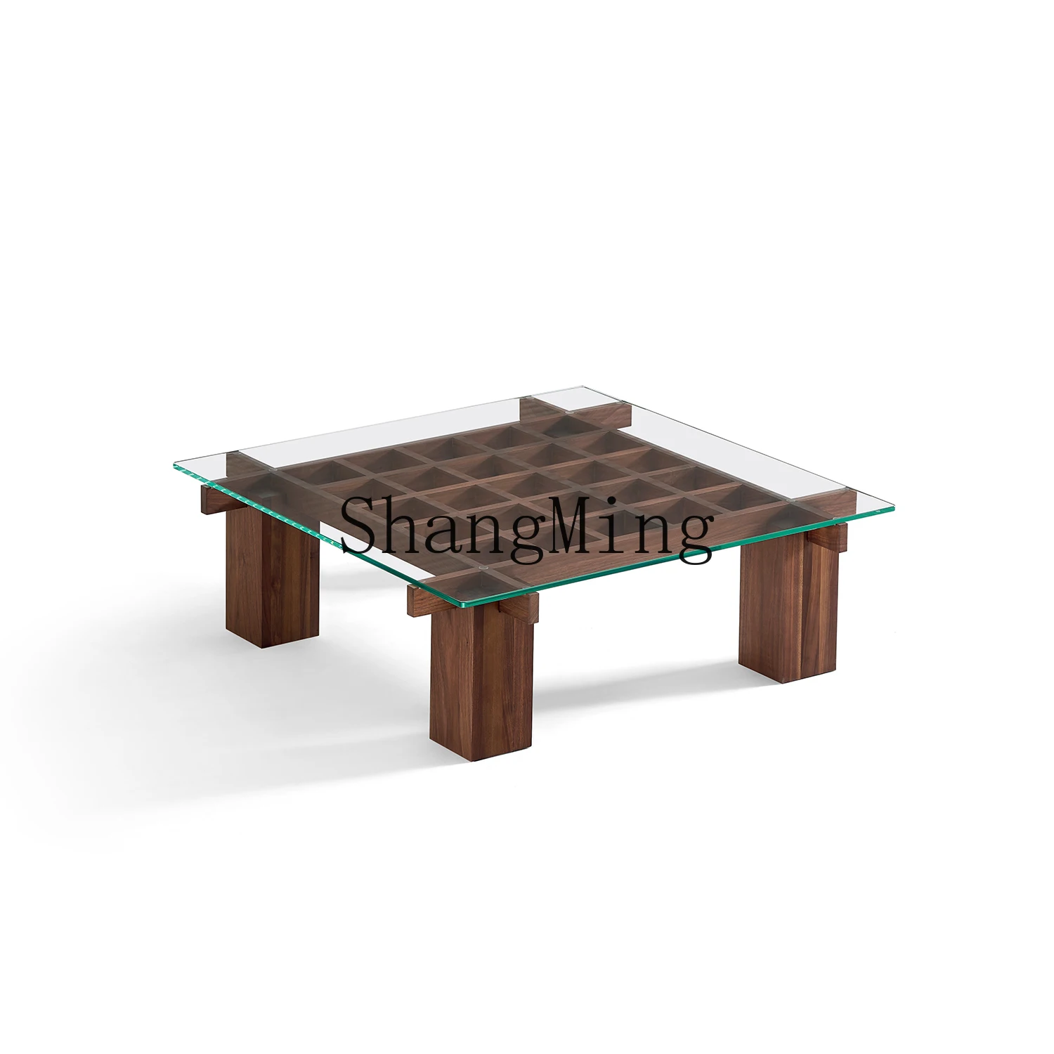

ZJH square coffee table solid wood modern light luxury square living room small apartment design