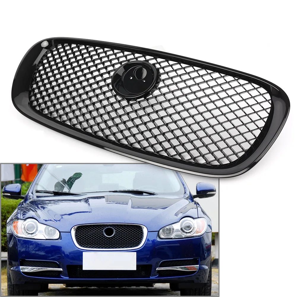 

Glossy Black Car Front Bumper Racing Grille Grill For Jaguar XF 2008 2009 2010 2011 w/ Emblem