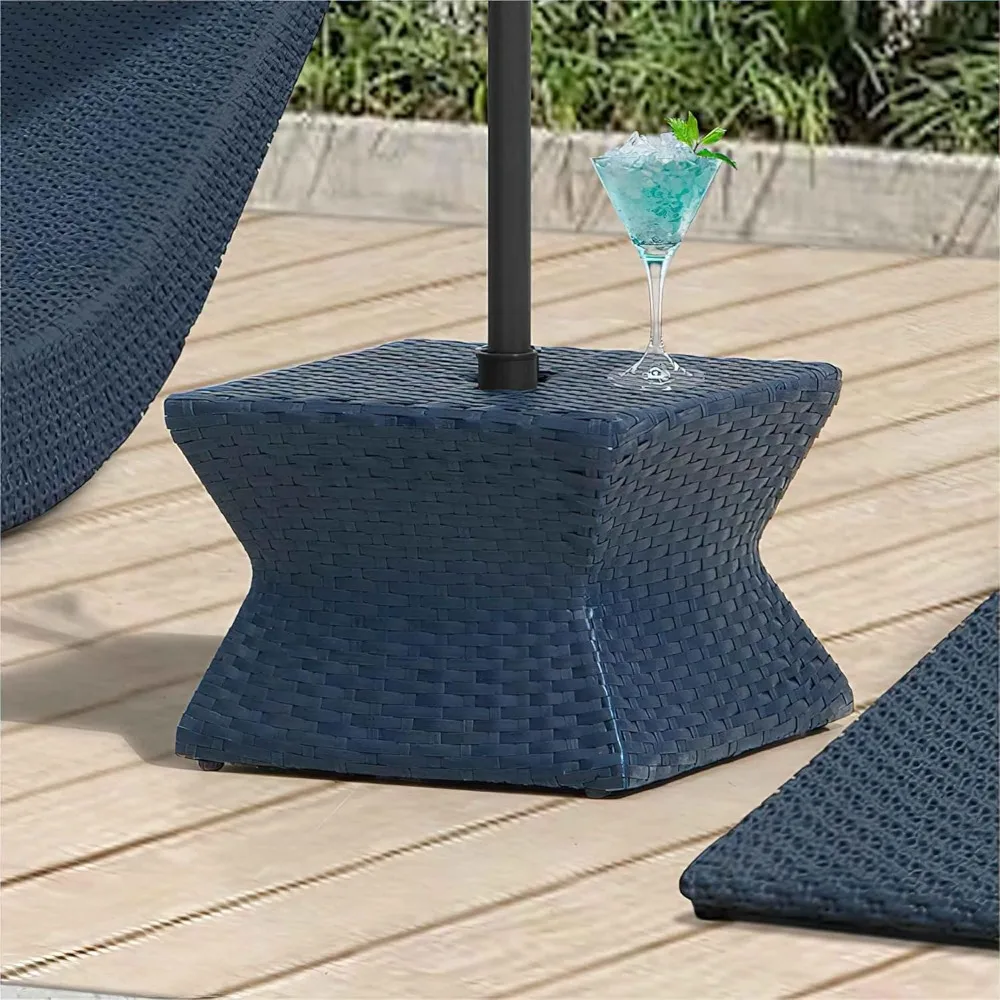 Outdoor Side Table with Umbrella Hole, Poolside 16-Inch Rattan Wicker Square Combination Umbrella Stand Side Table