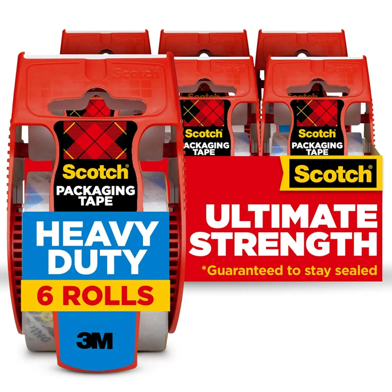 

Heavy Duty Shipping Packaging Tape, Clear, Split-Resi nt, 1.88 in x 27.7 yd per Roll (1000 inch), 6 Rolls, 6 Dispensers
