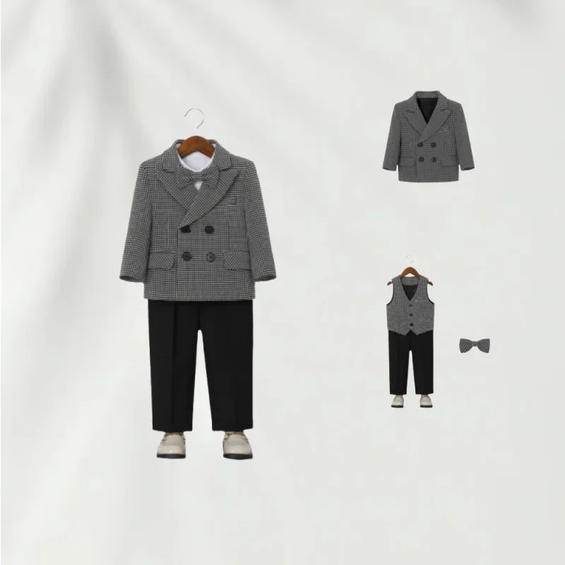 

2025 New Spring Autumn Boys Formal Wedding Suit Kids Birthday Photography Outfit Children Piano Host Performance Costume
