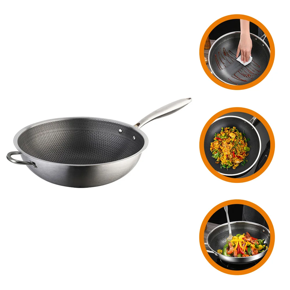 

Stainless Steel Wok 34cm Honeycomb Non-Stick Fry Pan Kitchen Cookware Gas Stove Cooking Utensils Practical Gift