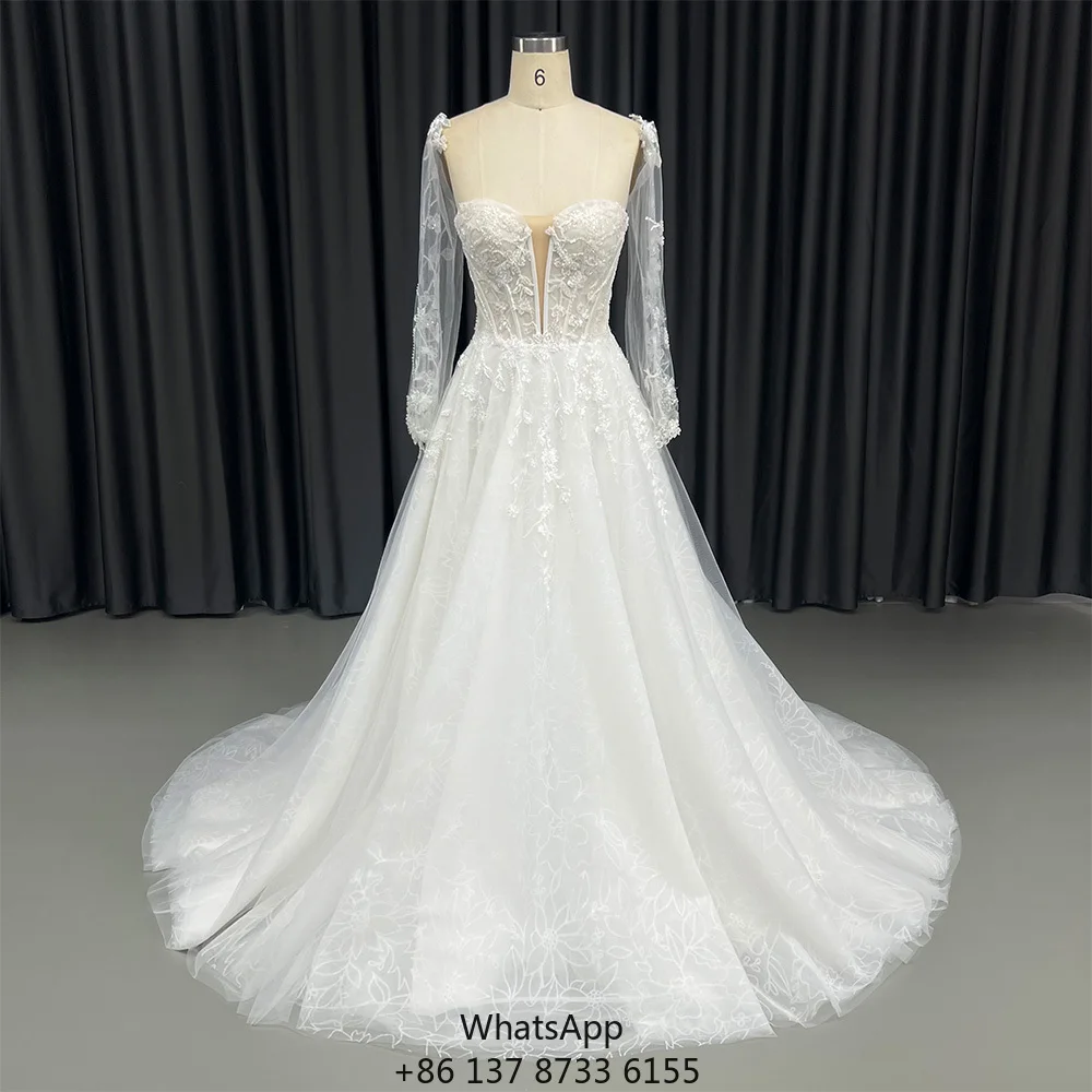 

HX95 Beautiful Sweetheart Tulle Fabric Wedding Long Sleeve Dresses