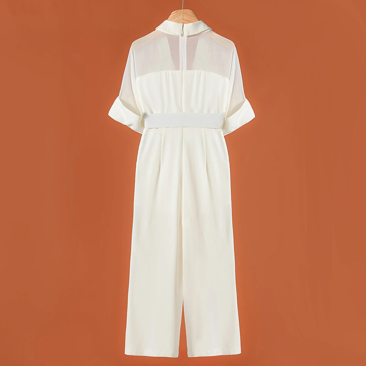 Wuxi lake ly 25 verão terno gola pulôver com cinto cor pura perna larga macacão cintura alta calças de perna larga perna reta