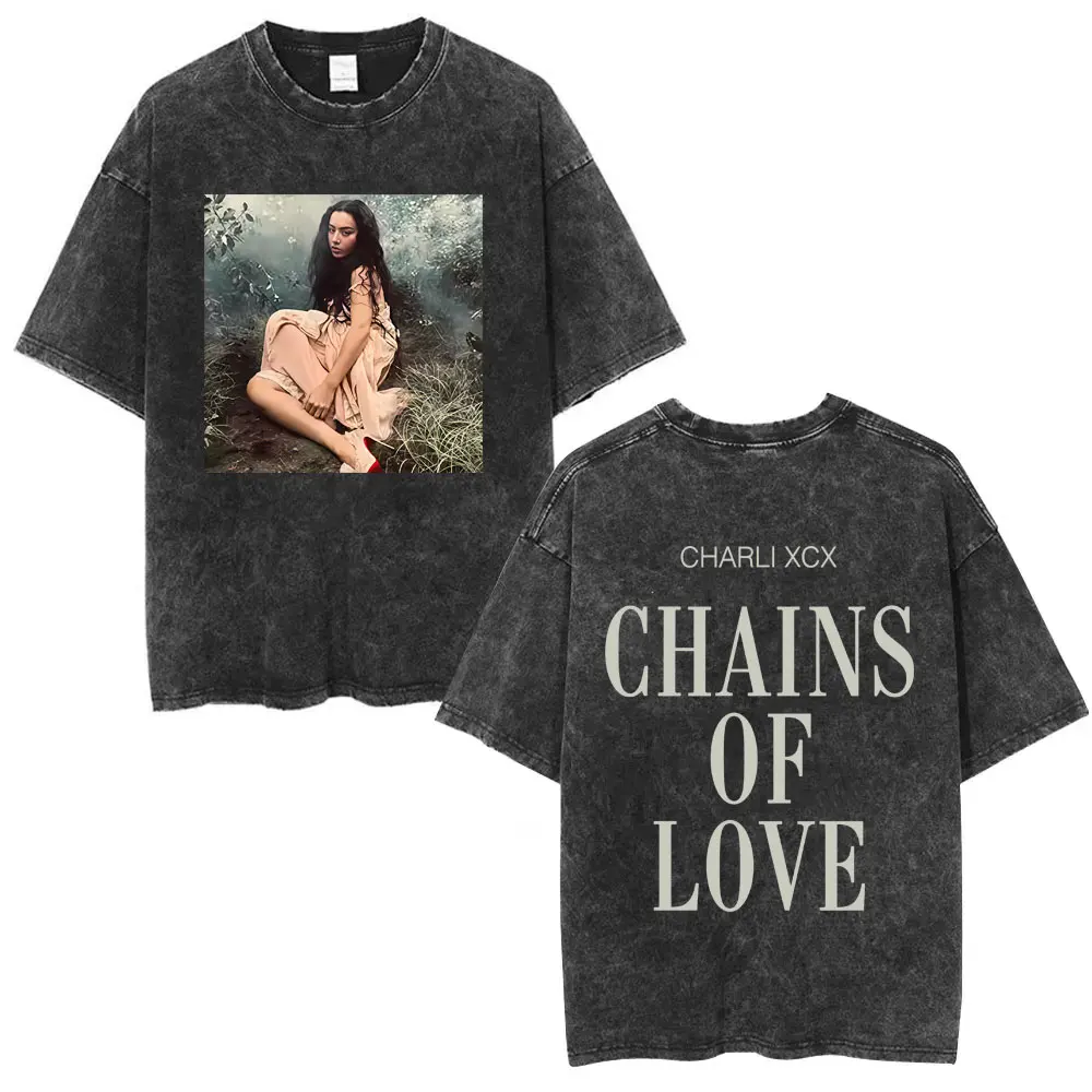 

Washed Vintage Charli Xcx Chains of Love Album Graphic T Shirt Men Women Fashion Pop Music T-shirts Unisex Oversized Streetwear