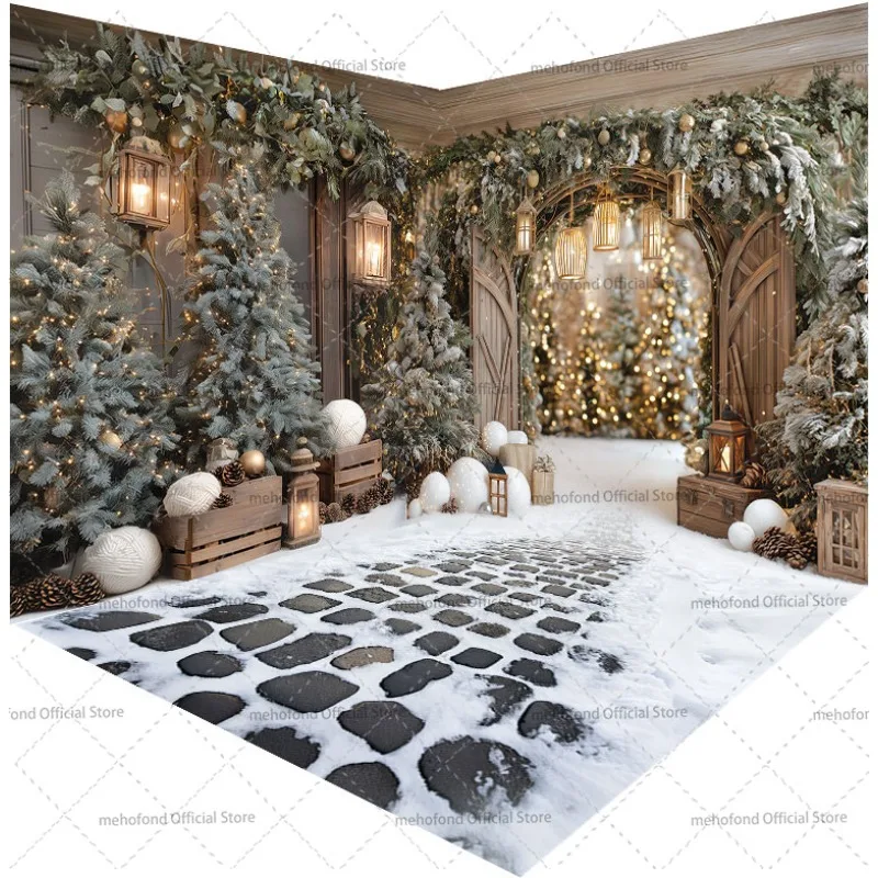 Mehofond Fotografie Achtergrond Kerst Vintage Houten Deur Boom Boerderij Kerst Kinderen Familieportret Decor Achtergrond Fotostudio - afbeelding 2
