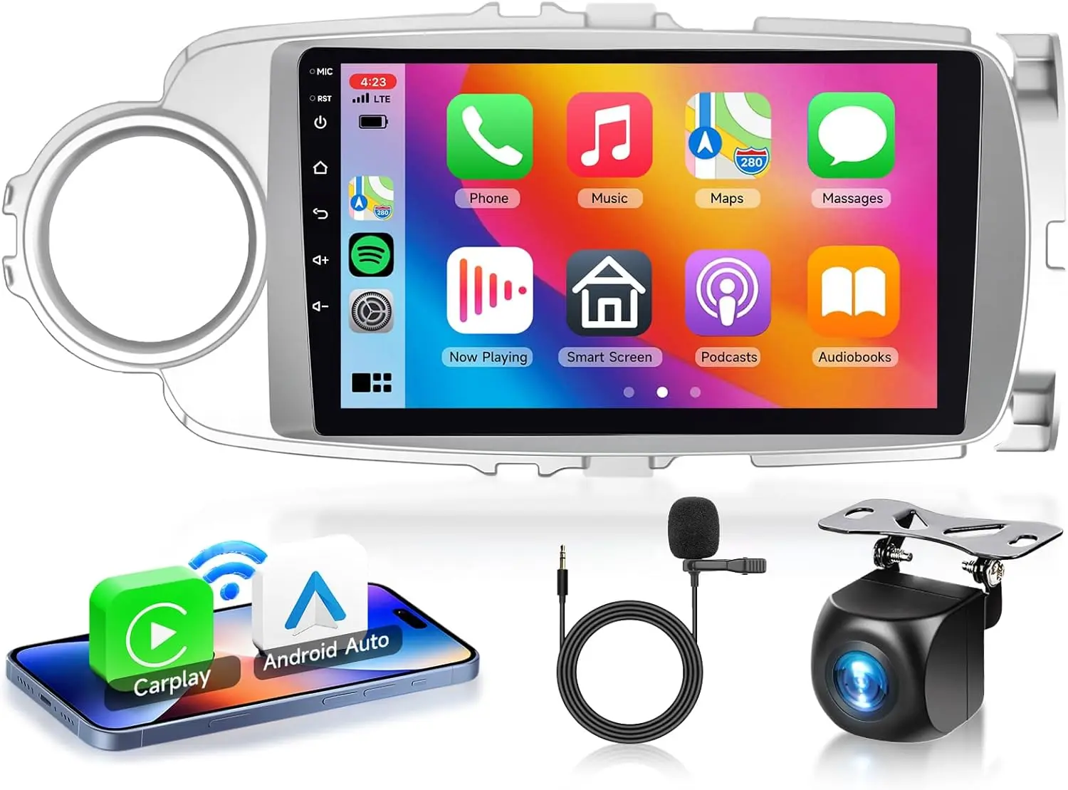 9-Inch Android 13 Car Stereo for Toyota Yaris 2012-2017 - 2GB RAM 64GB ROM, Wireless Apple CarPlay & Android Auto, Touch Screen Radio with GPS, WiFi, Bluetooth, FM, SWC, Backup Camera Support