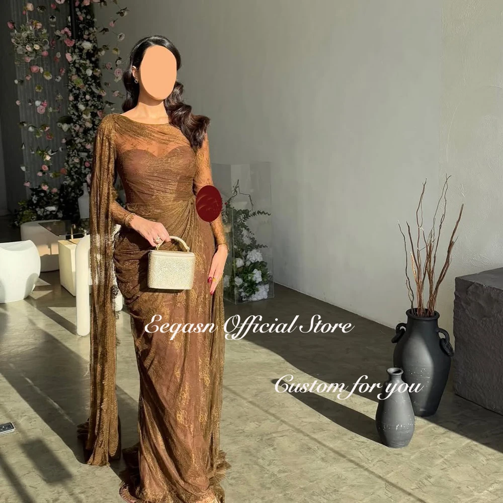 Vestido de noche de sirena para mujer, lujoso vestido de encaje de manga larga para ocasiones especiales sauditas con capa para graduación, personalizado, 2025