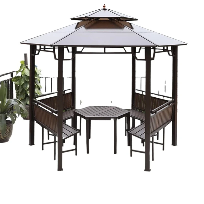 Gazebo Outdoor hexagonal pavilion Villa courtyard Garden awning canopy canopy PC sun board pergola Leisure octagonal pavilion