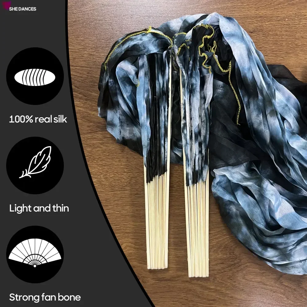 Ventaglio con velo in vera seta per donna accessori per danza del ventre colore misto 180cm lunghezza 90cm larghezza