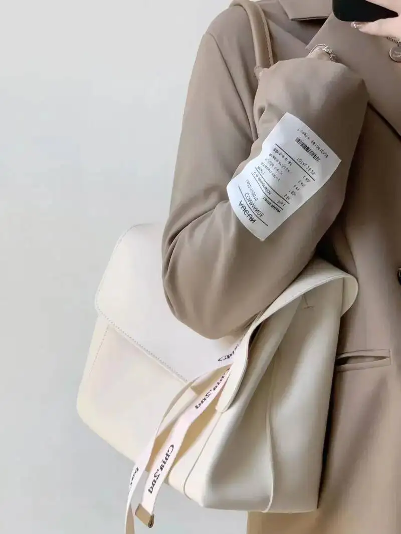 Bloom Retro Large Capacity Tote Bag Wallet Women High Street Pu Leather Soft White Handbag Female Vintage Shoulder Bags 2025